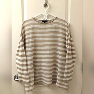 Eileen Fisher M Beige striped linen knit sweater FINAL PRICE